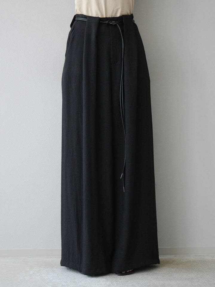 [予約]ロープデザインベルトリネンタッチワイドパンツ/ブラック