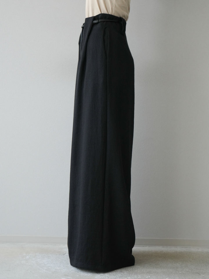 [予約]ロープデザインベルトリネンタッチワイドパンツ/ブラック