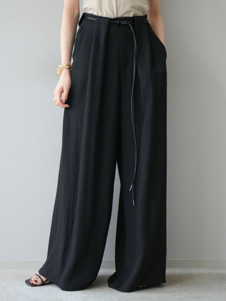 [予約]ロープデザインベルトリネンタッチワイドパンツ/ブラック