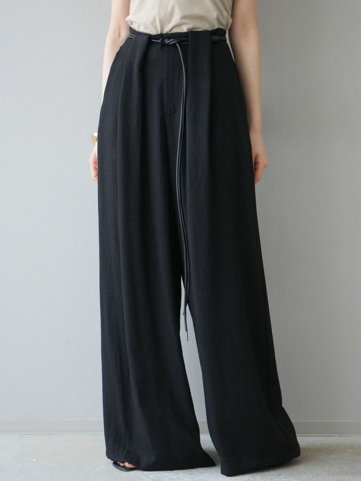 [予約]ロープデザインベルトリネンタッチワイドパンツ/ブラック
