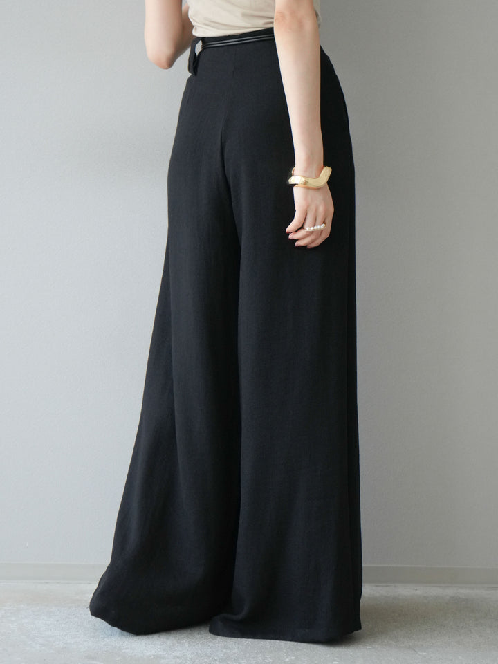 [予約]ロープデザインベルトリネンタッチワイドパンツ/ブラック