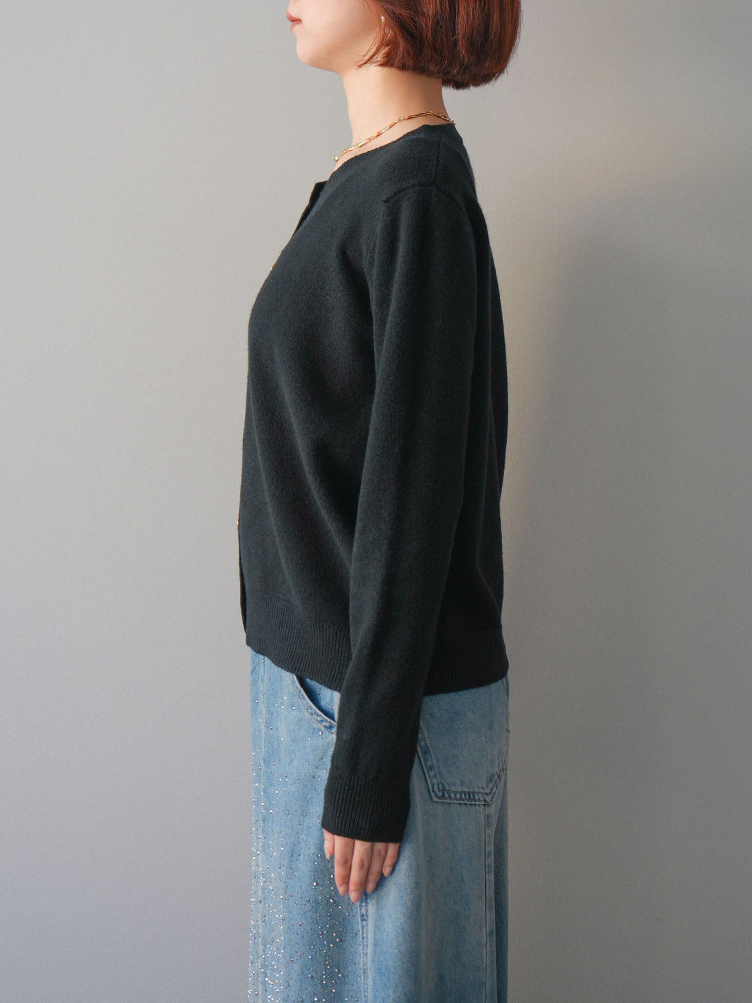 [予約]ハートボタンニットカーディガン/black