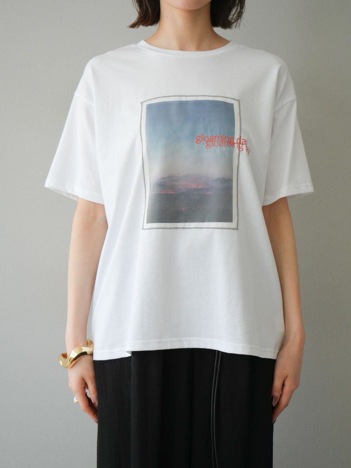 [予約]チュールレイヤードプリントTシャツ/オフ