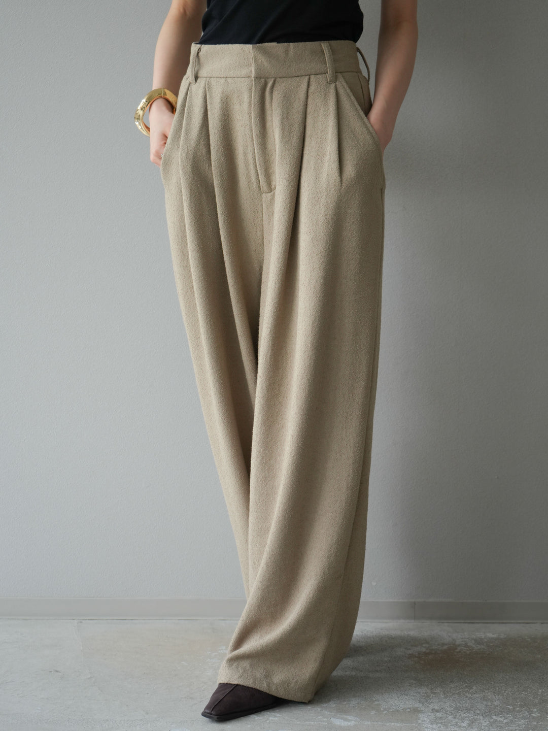 [予約]ネップワイドパンツ/ベージュ
