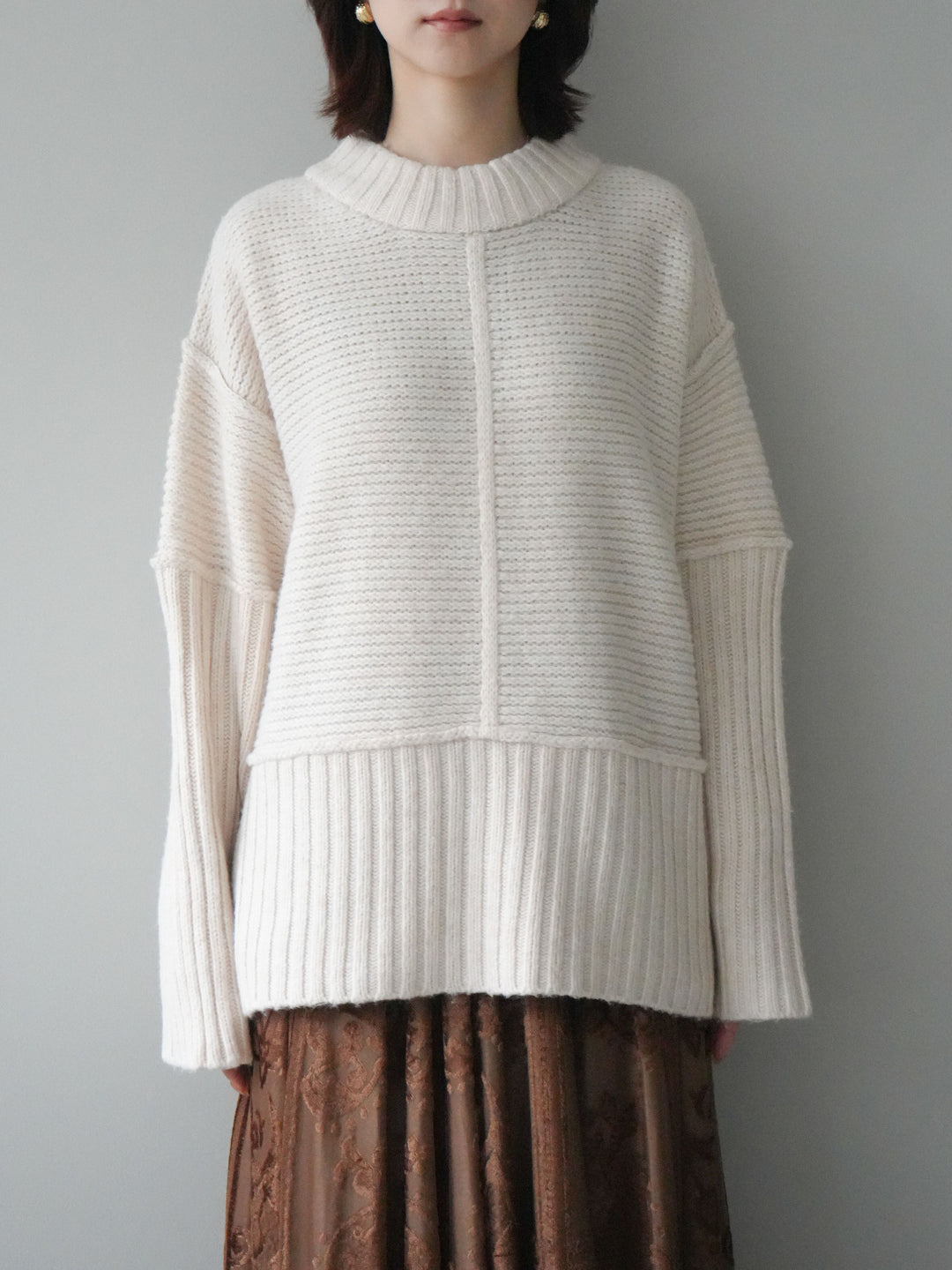 [予約]編み地切替ボトルネックニットプルオーバー/oatmeal