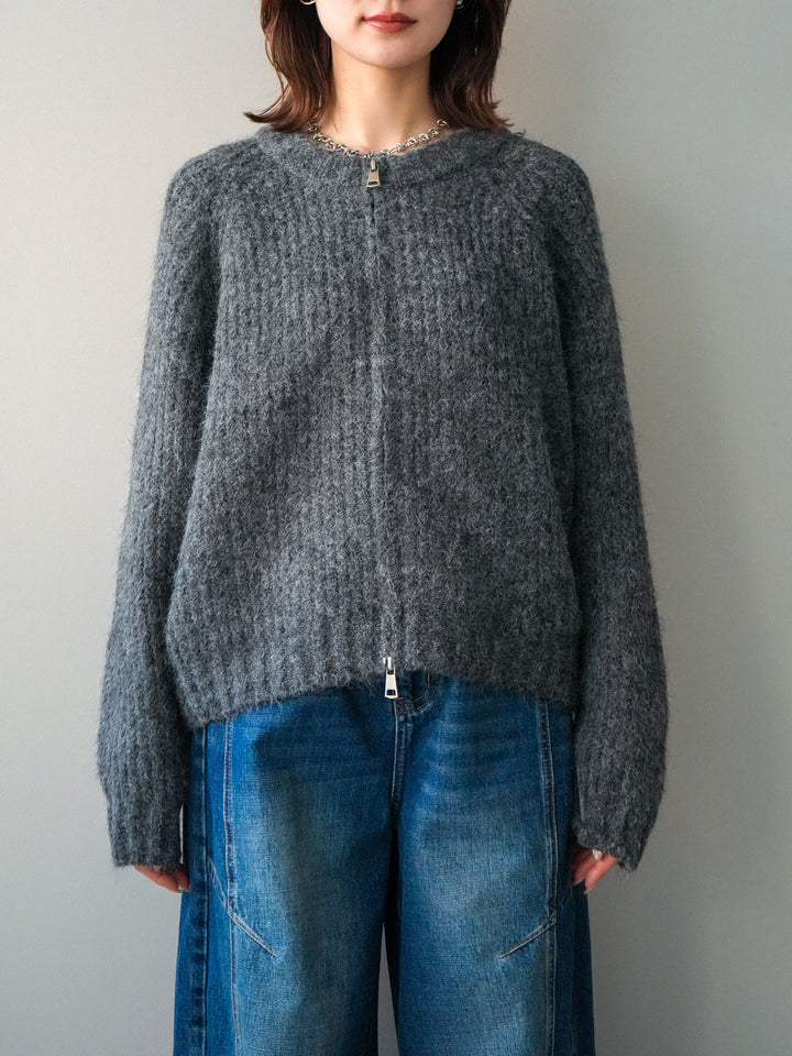 [予約]MIXヤーンモヘアタッチZIPニットカーディガン/gray