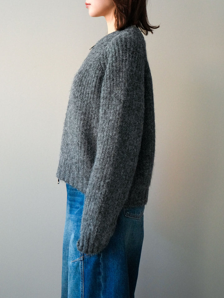 [予約]MIXヤーンモヘアタッチZIPニットカーディガン/gray