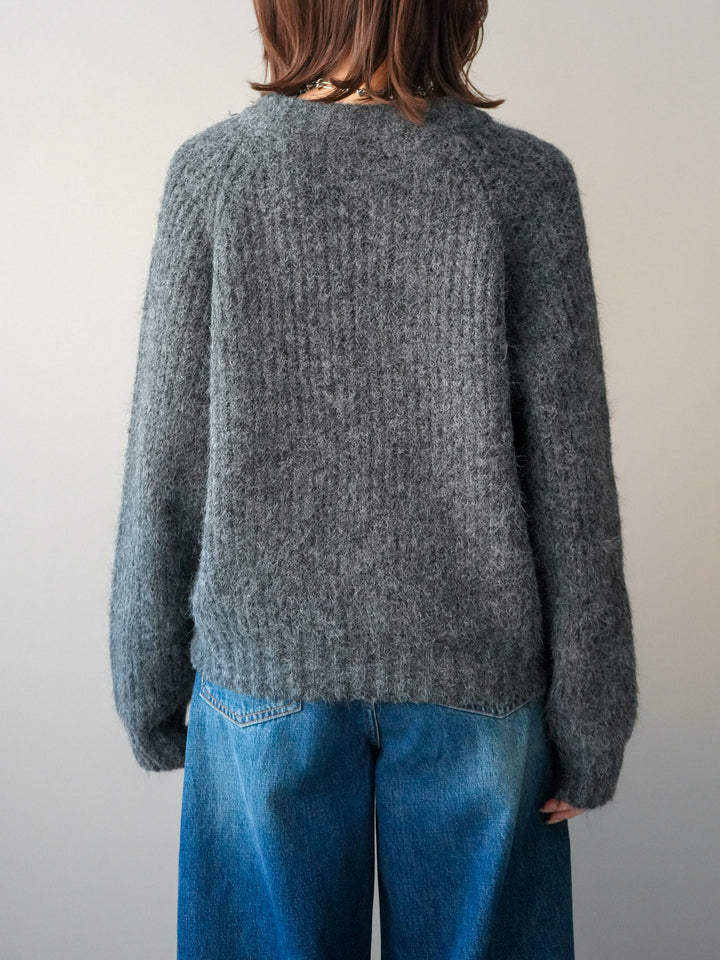 [予約]MIXヤーンモヘアタッチZIPニットカーディガン/gray