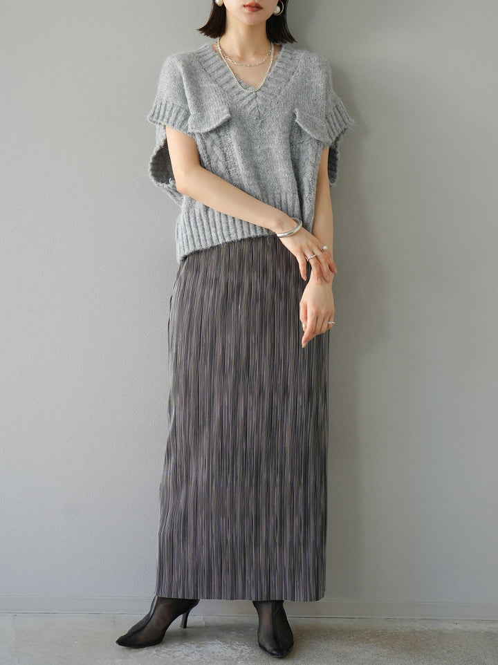 [予約]ポケットデザインニットベスト/グレー