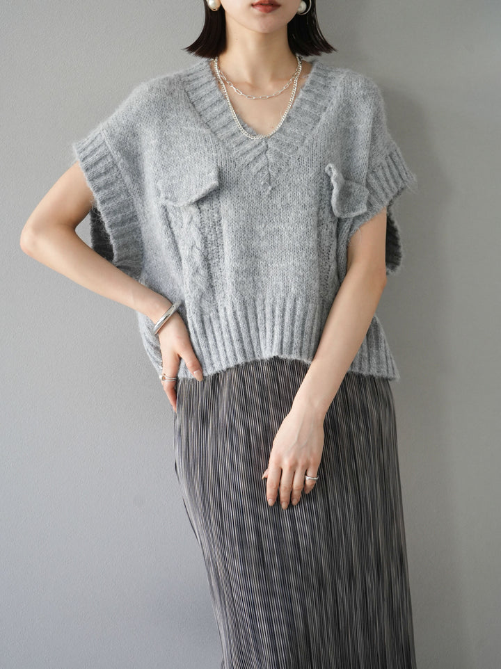 [予約]ポケットデザインニットベスト/グレー