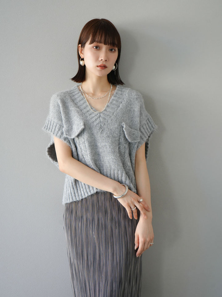 [予約]ポケットデザインニットベスト/グレー