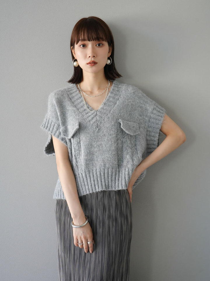 [予約]ポケットデザインニットベスト/グレー