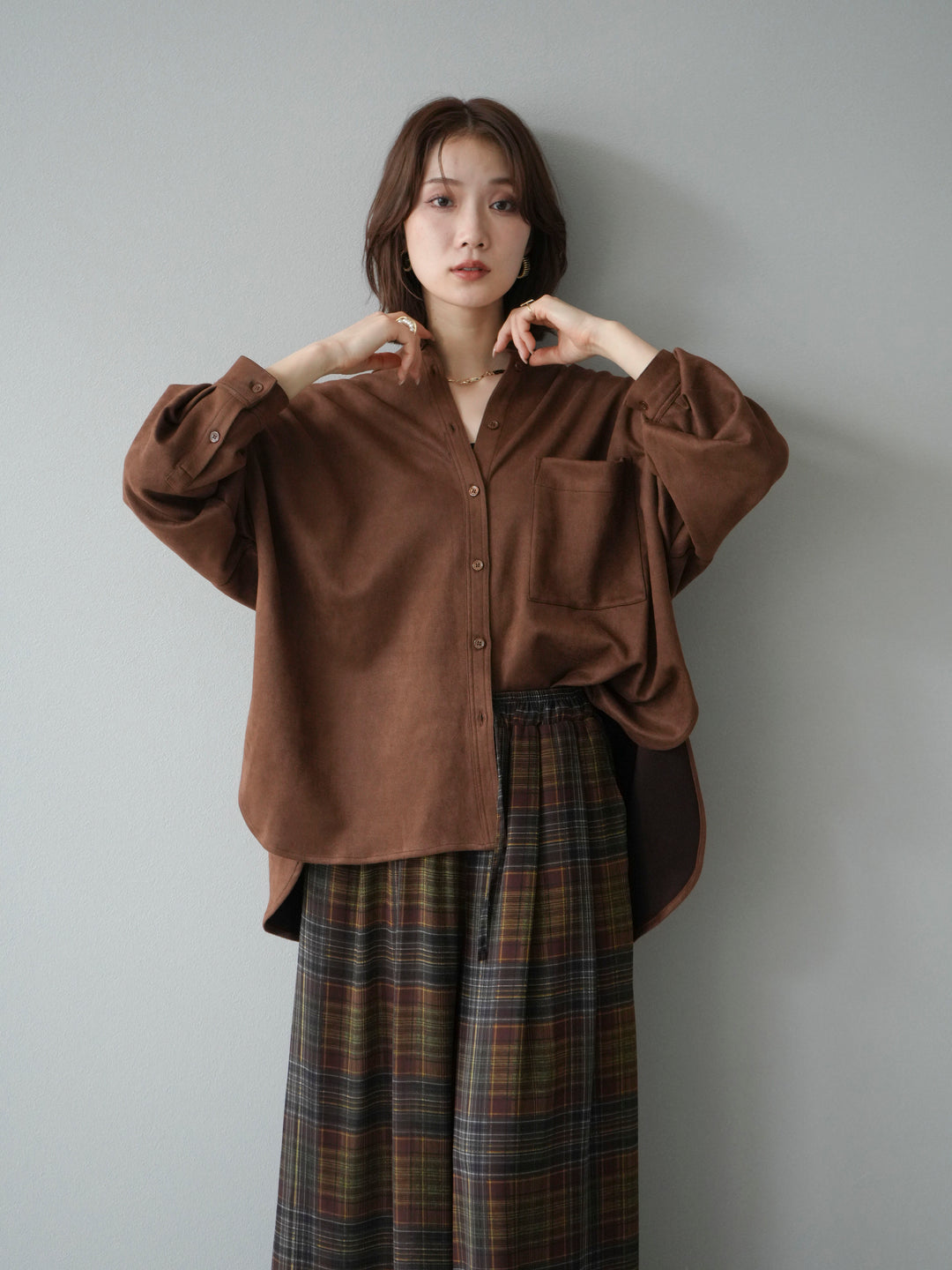 [套裝] 麂皮立領外套襯衫 + 可選飾品套裝（2 套）