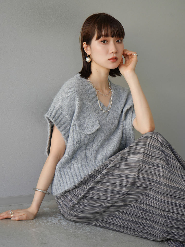 [予約]ポケットデザインニットベスト/グレー