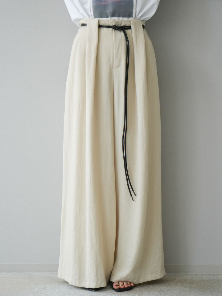 【預購】繩紋設計腰帶亞麻觸感寬褲/米色