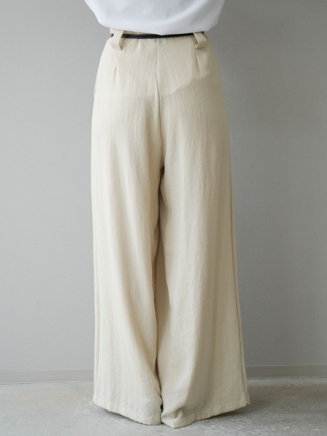 【預購】繩紋設計腰帶亞麻觸感寬褲/米色