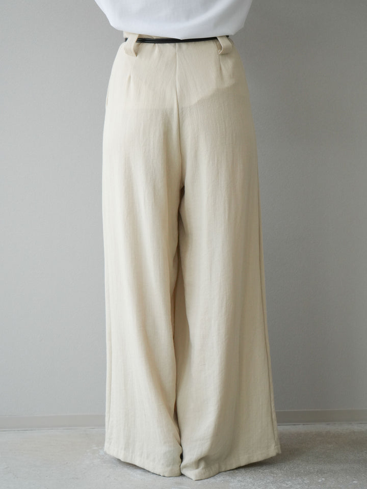 【預購】繩紋設計腰帶亞麻觸感寬褲/米色