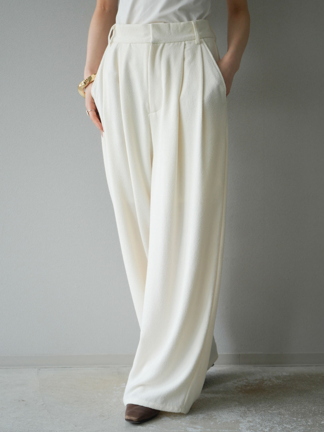 [予約]ネップワイドパンツ/アイボリー
