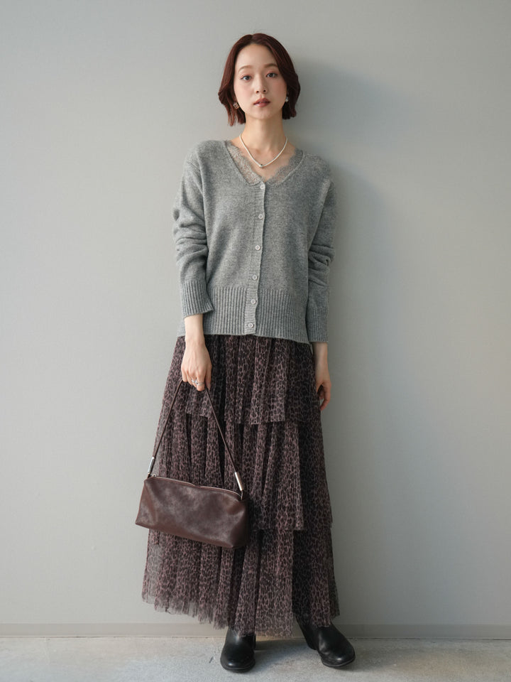 [予約]レオパード柄チュールフリルスカート/brown