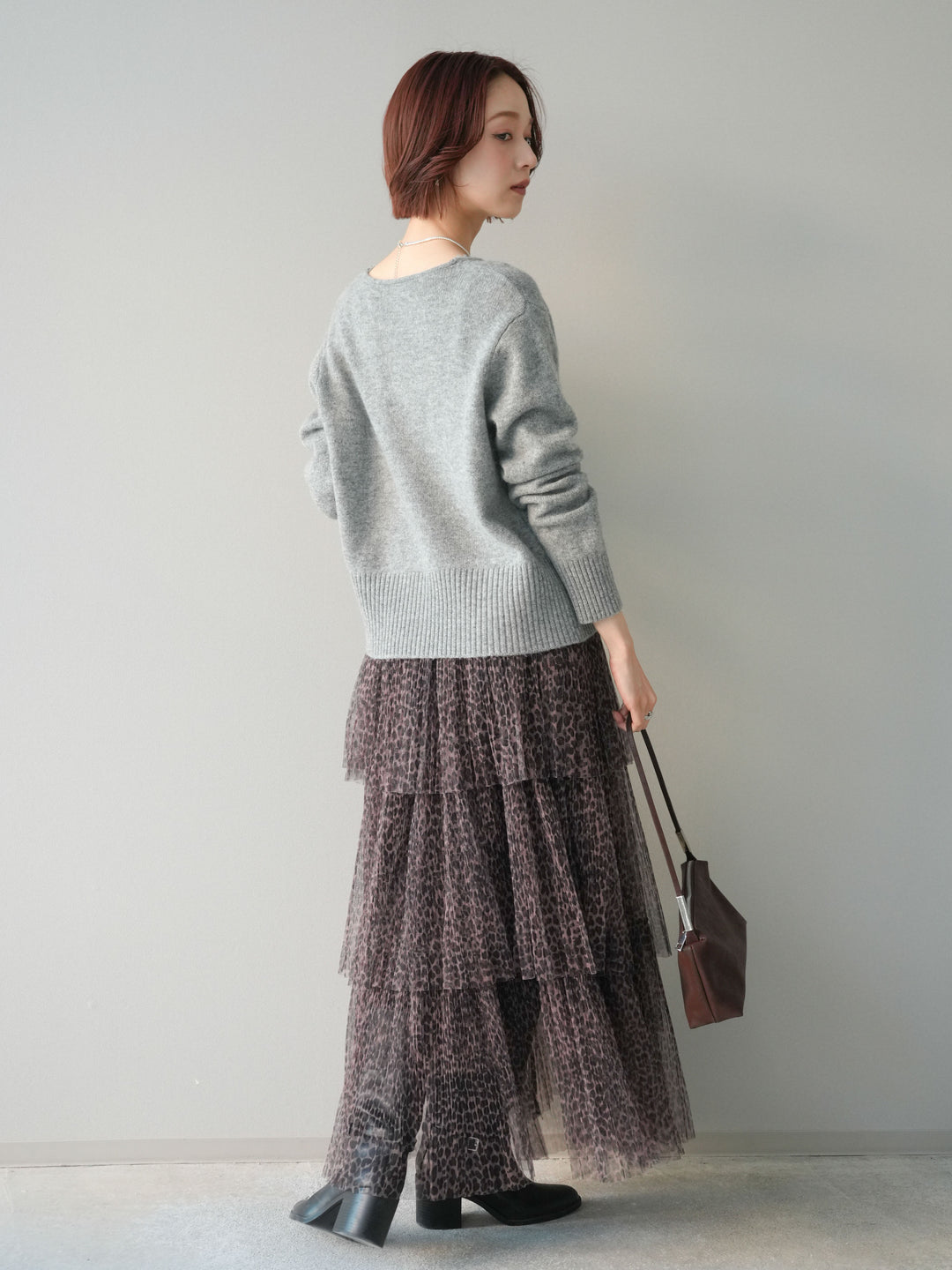 [予約]レオパード柄チュールフリルスカート/brown