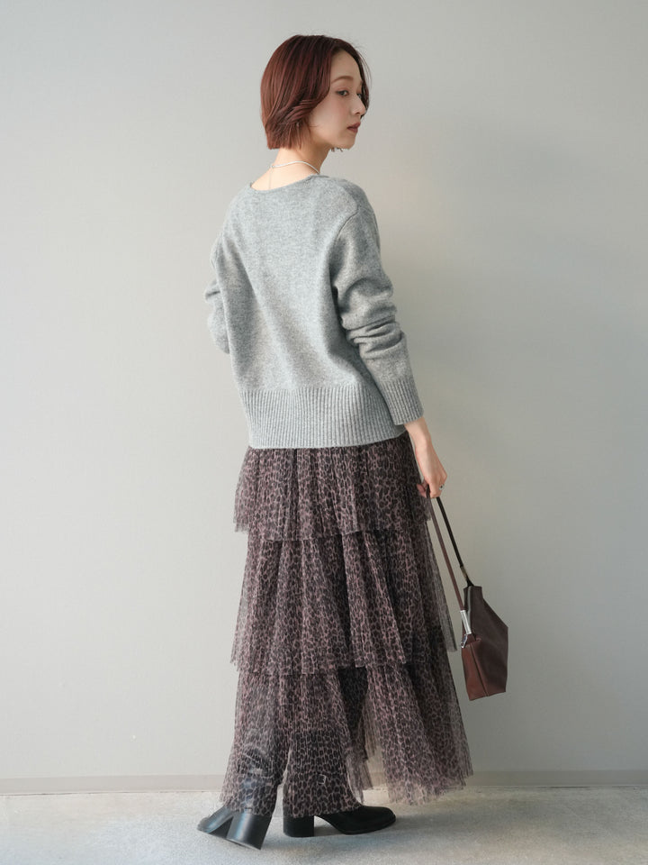 [予約]レオパード柄チュールフリルスカート/brown