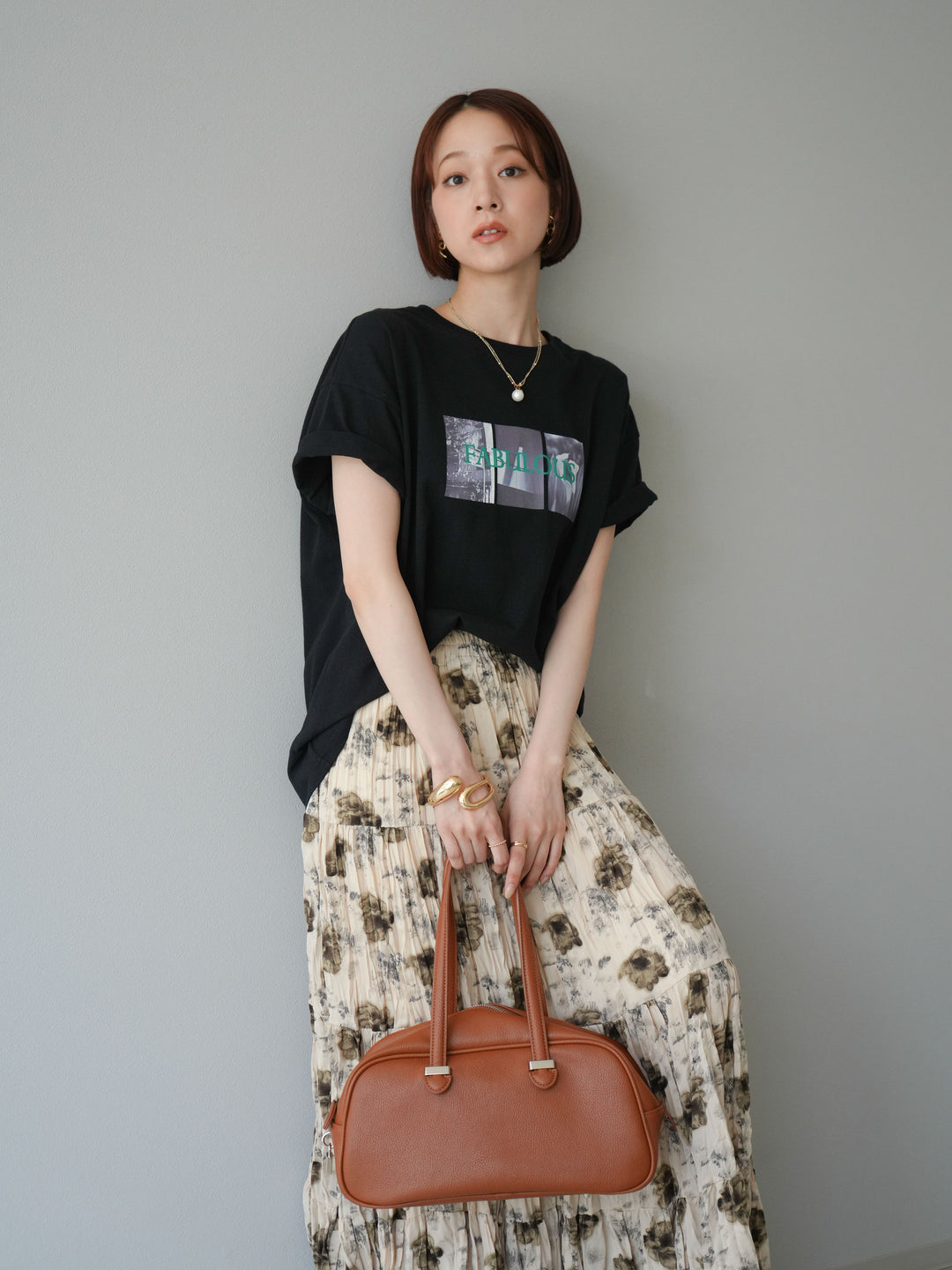 [SET]ネオンロゴコラージュフォトプリントオーバーTシャツ+選べるアクセセット(2set)