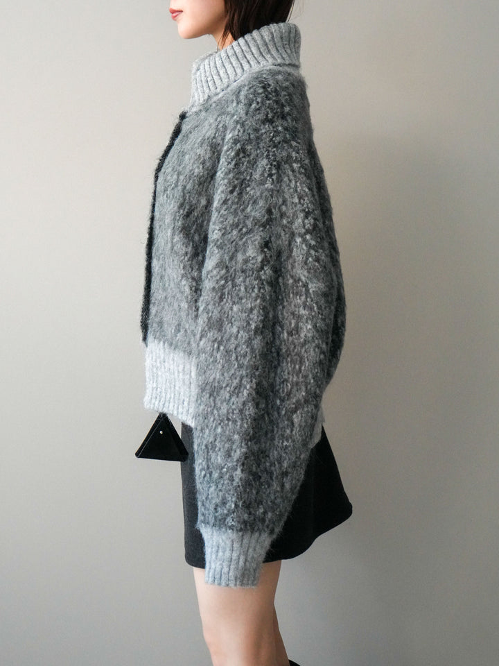 [予約]リブ切替メランジニットカーディガン/charcoal
