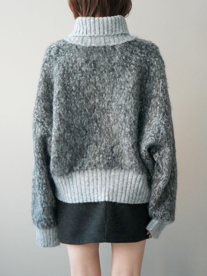 [予約]リブ切替メランジニットカーディガン/charcoal