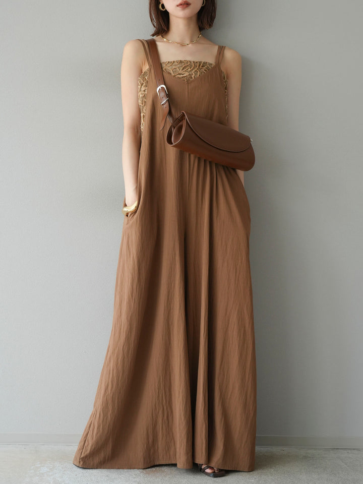 [予約]レーヨンVネックサロペット/ベージュ