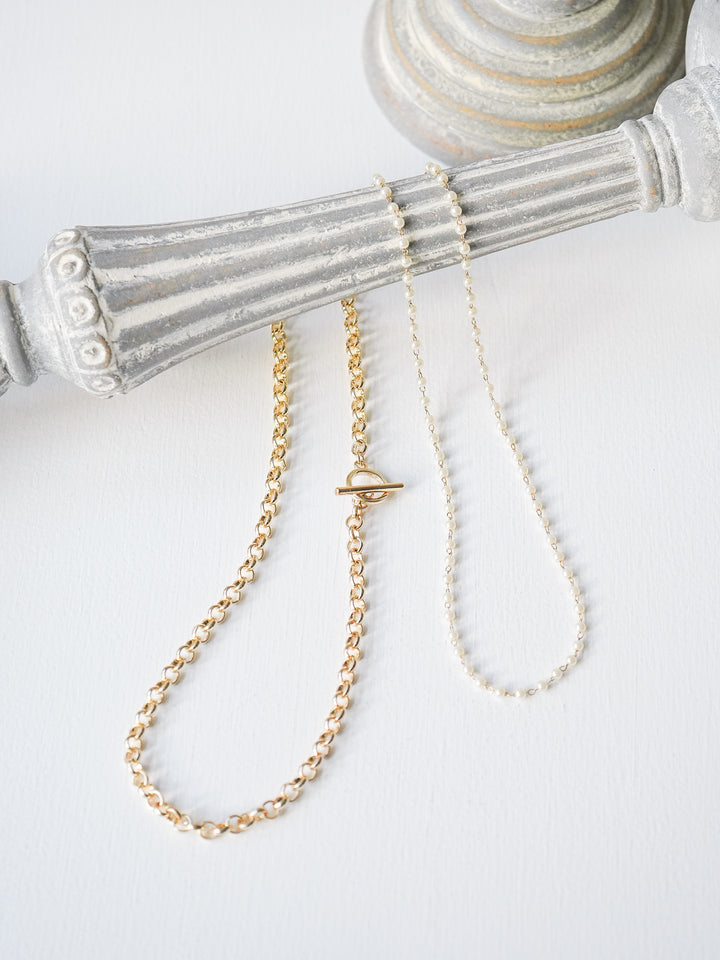 [予約]パール×デザインチェーン２連ネックレス/ゴールド