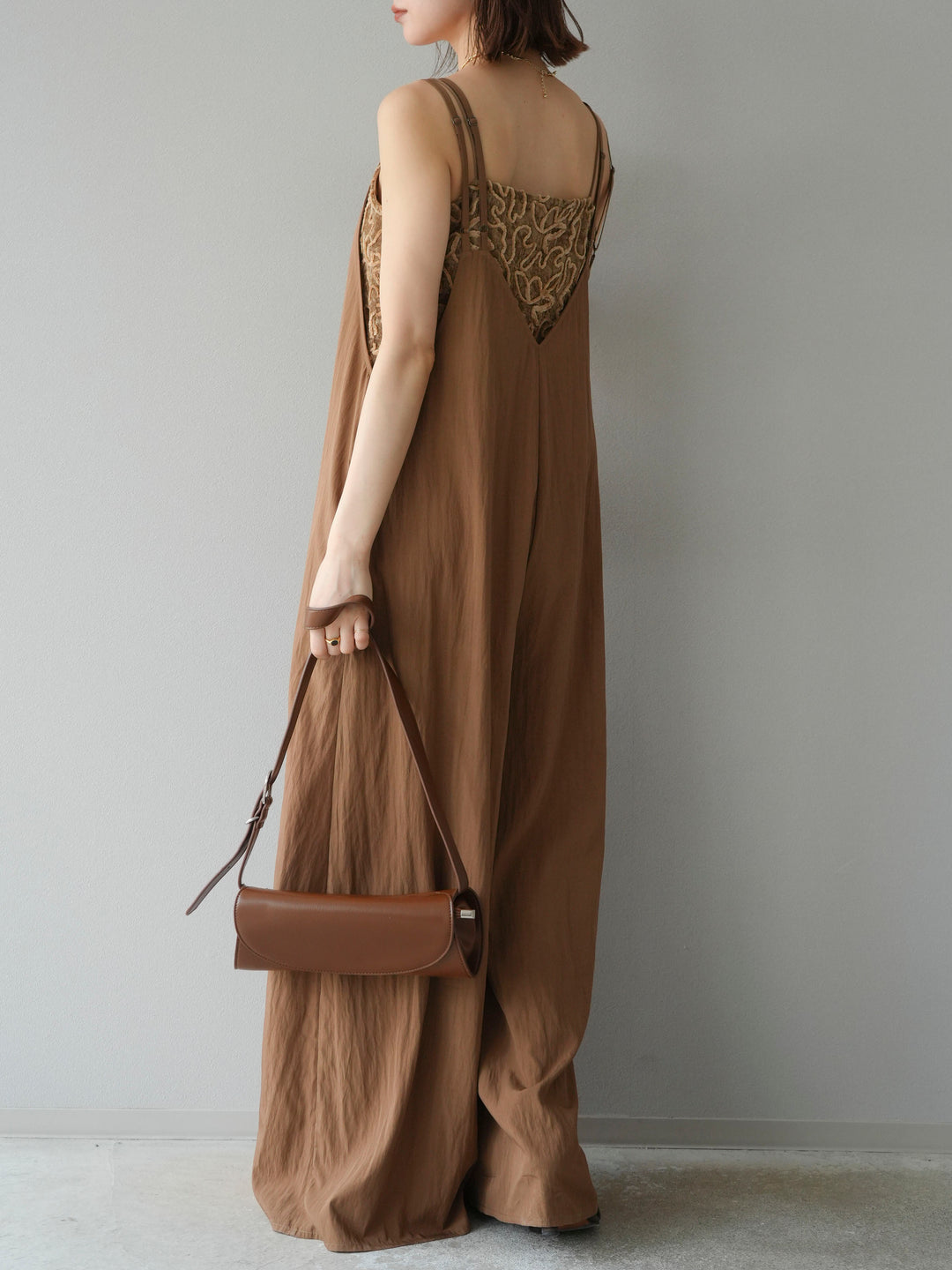 [予約]レーヨンVネックサロペット/ベージュ