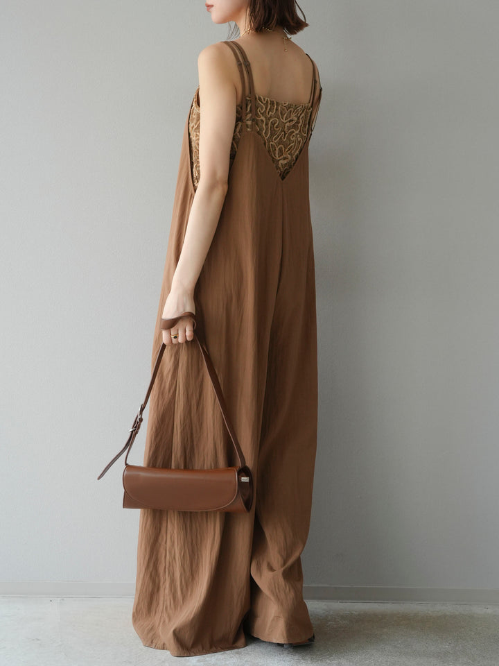 [予約]レーヨンVネックサロペット/ベージュ