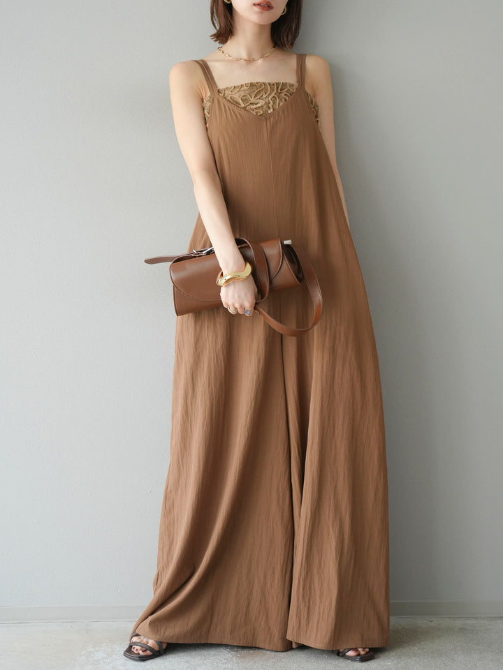 [予約]レーヨンVネックサロペット/ベージュ