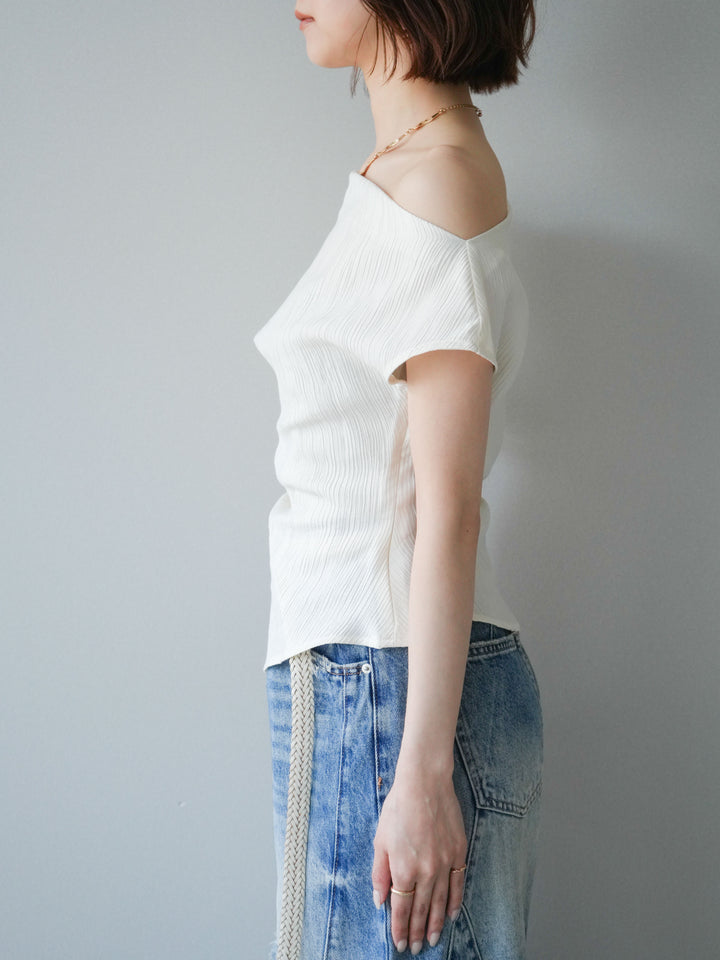 [予約]クレープアシンメトリーギャザートップス/white
