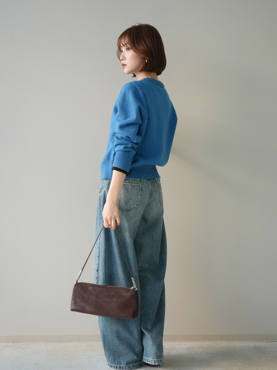 [予約]ベルト付3Dカーブデニムパンツ/blue