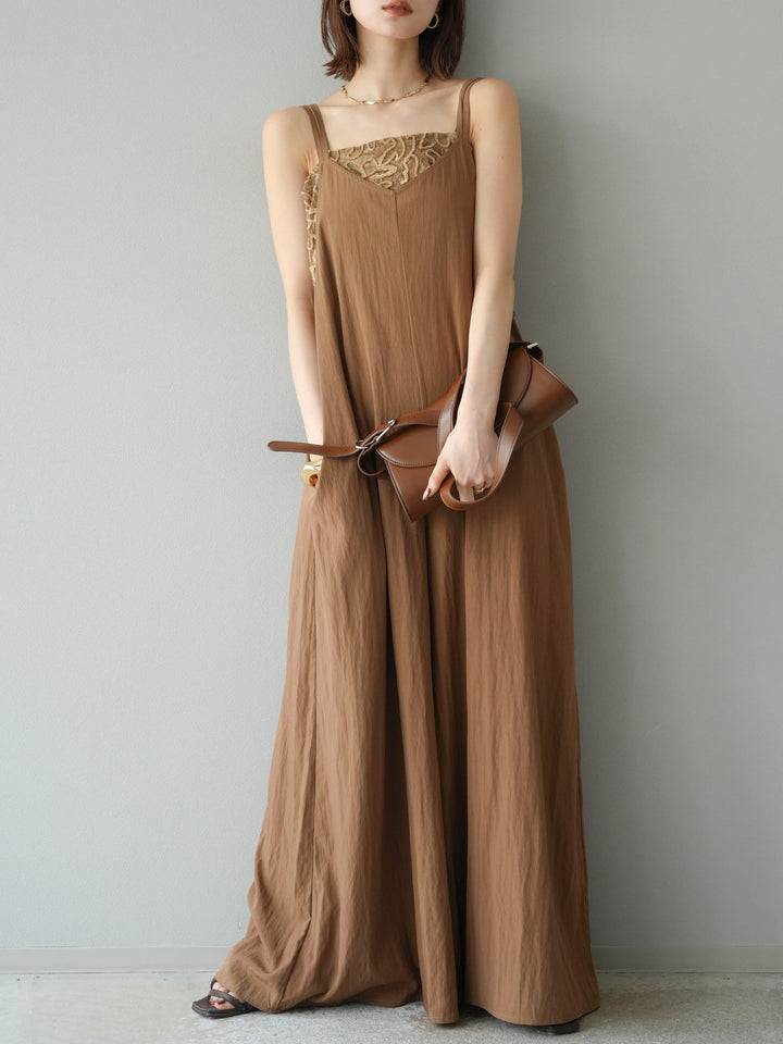 [予約]レーヨンVネックサロペット/ベージュ