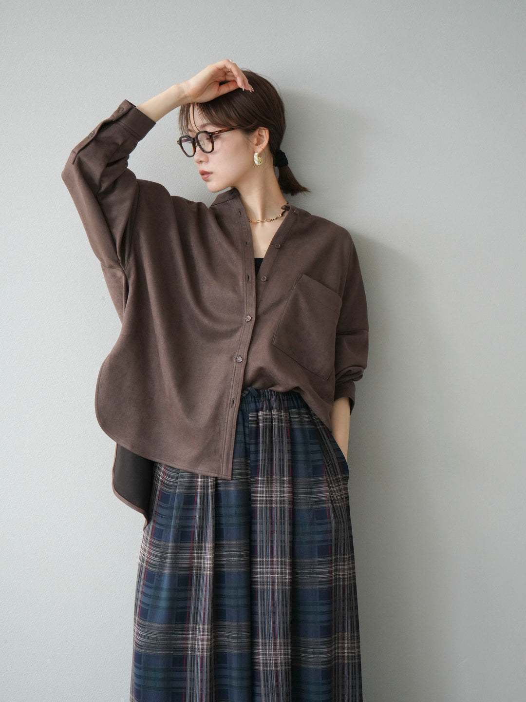 [套裝] 麂皮立領外套襯衫 + 可選飾品套裝（2 套）