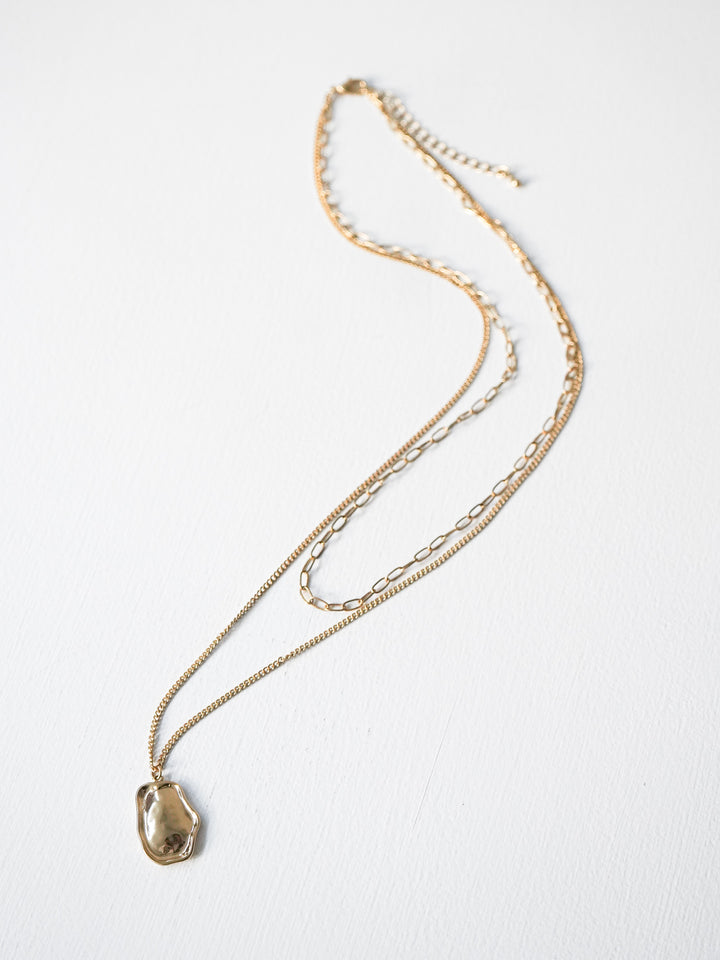 [予約]ニュアンスプレート×２連ロングネックレス/ゴールド
