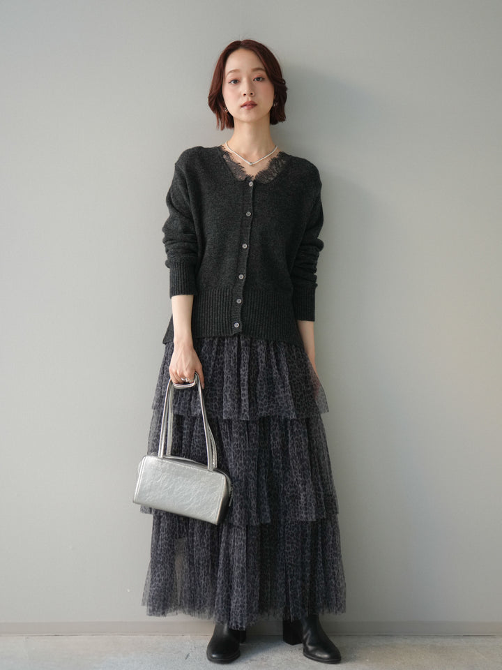 [予約]レオパード柄チュールフリルスカート/gray