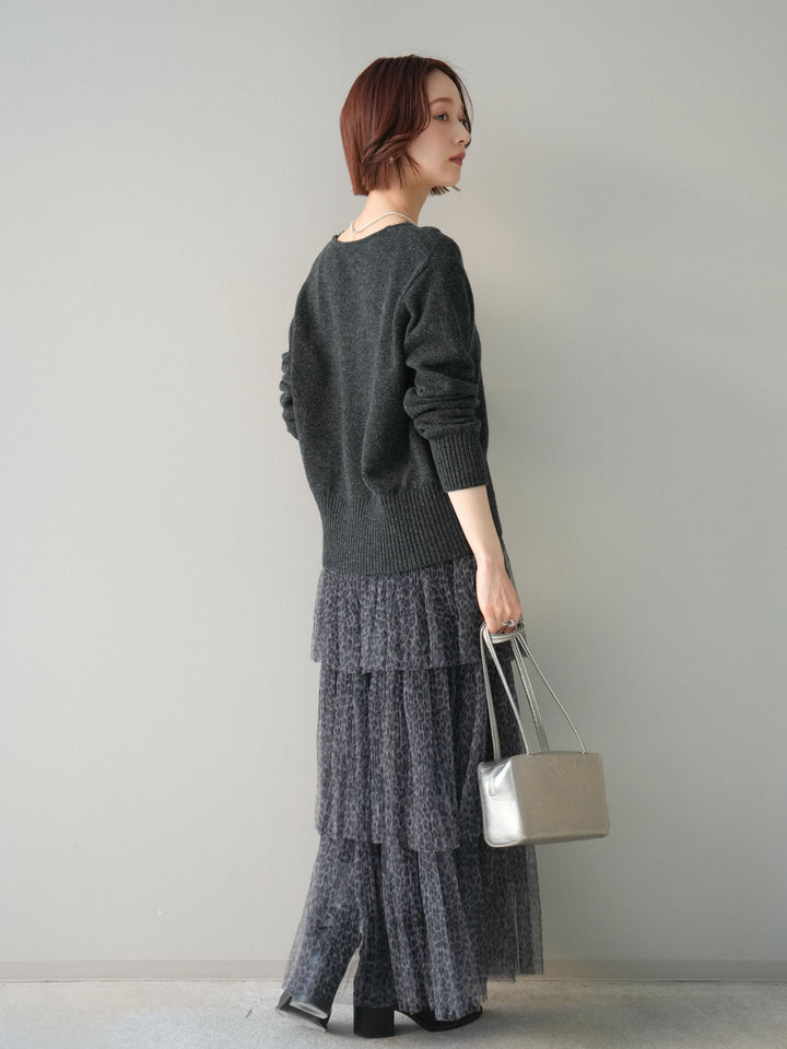 [予約]レオパード柄チュールフリルスカート/gray