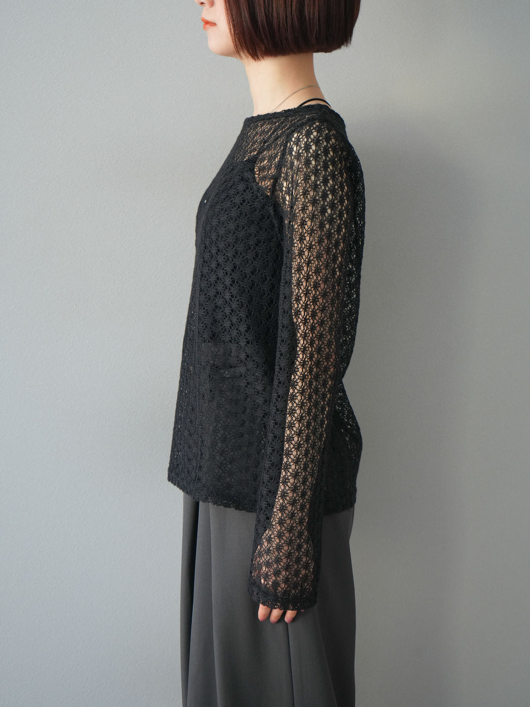 [予約]透かし編みトップス/ブラック