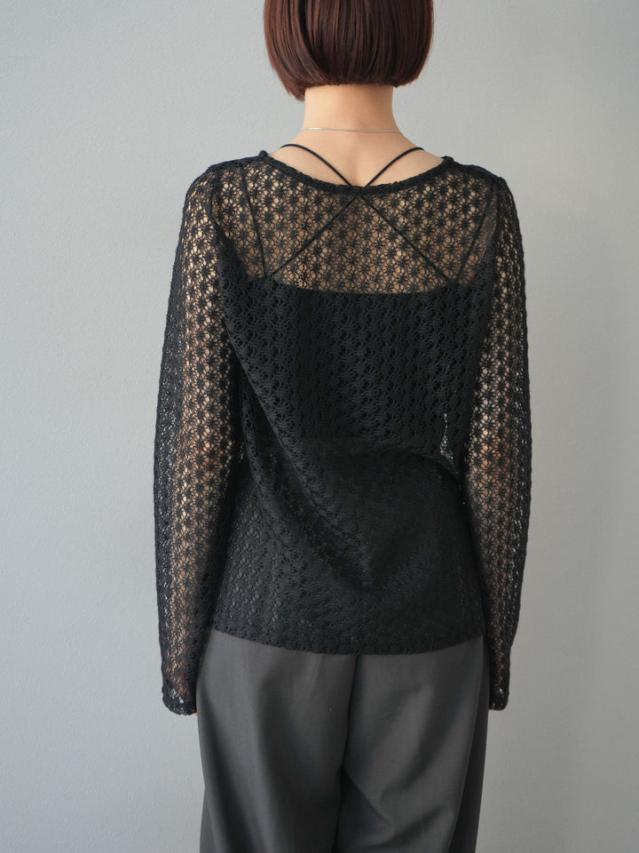 [予約]透かし編みトップス/ブラック