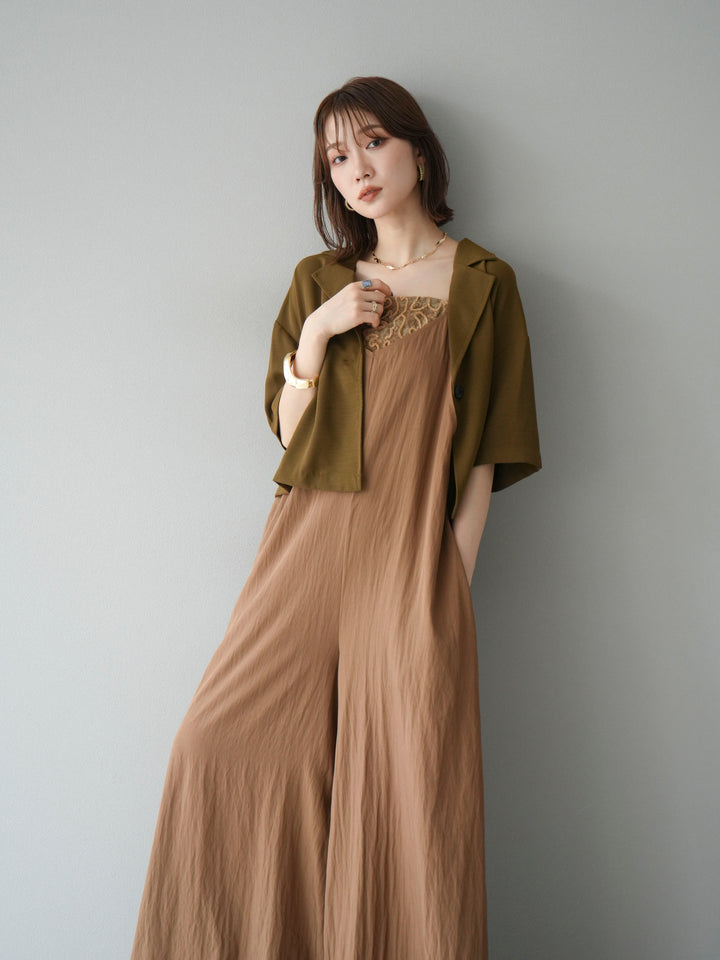 [予約]レーヨンVネックサロペット/ベージュ