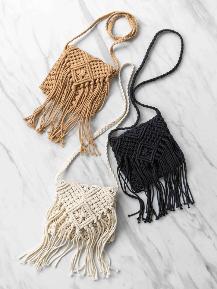 [予約]マクラメフリンジショルダーミニバッグ/ベージュ