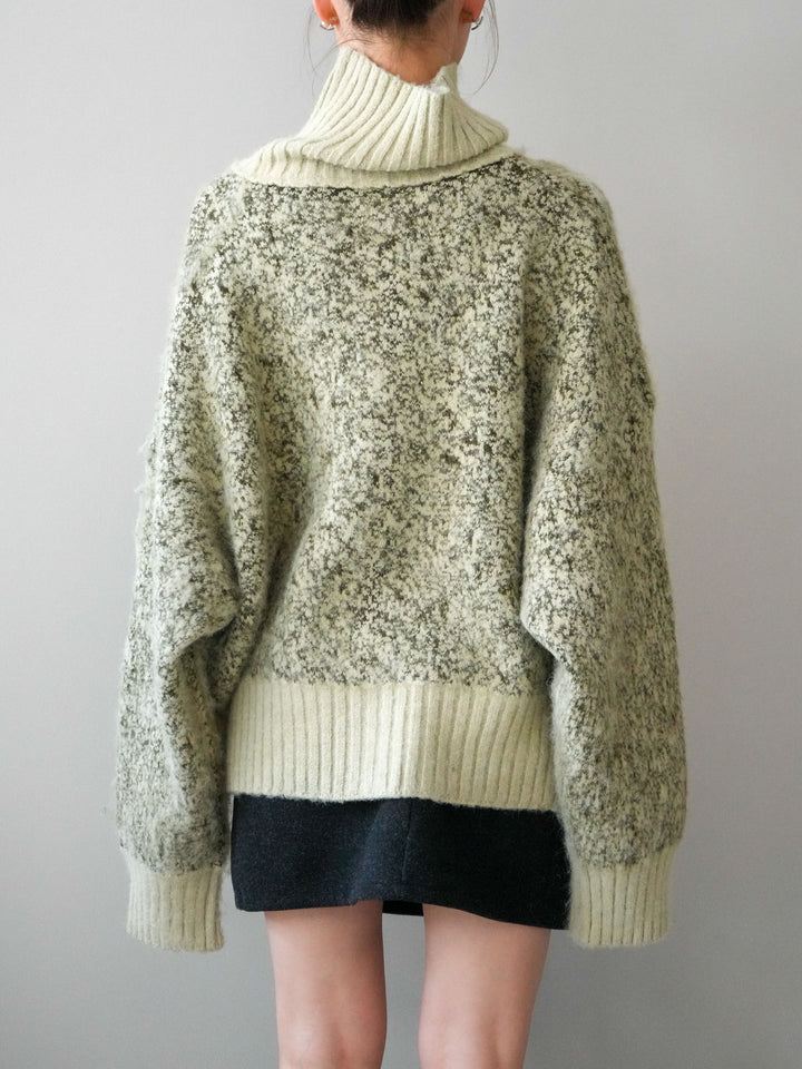 [予約]リブ切替メランジニットカーディガン/green