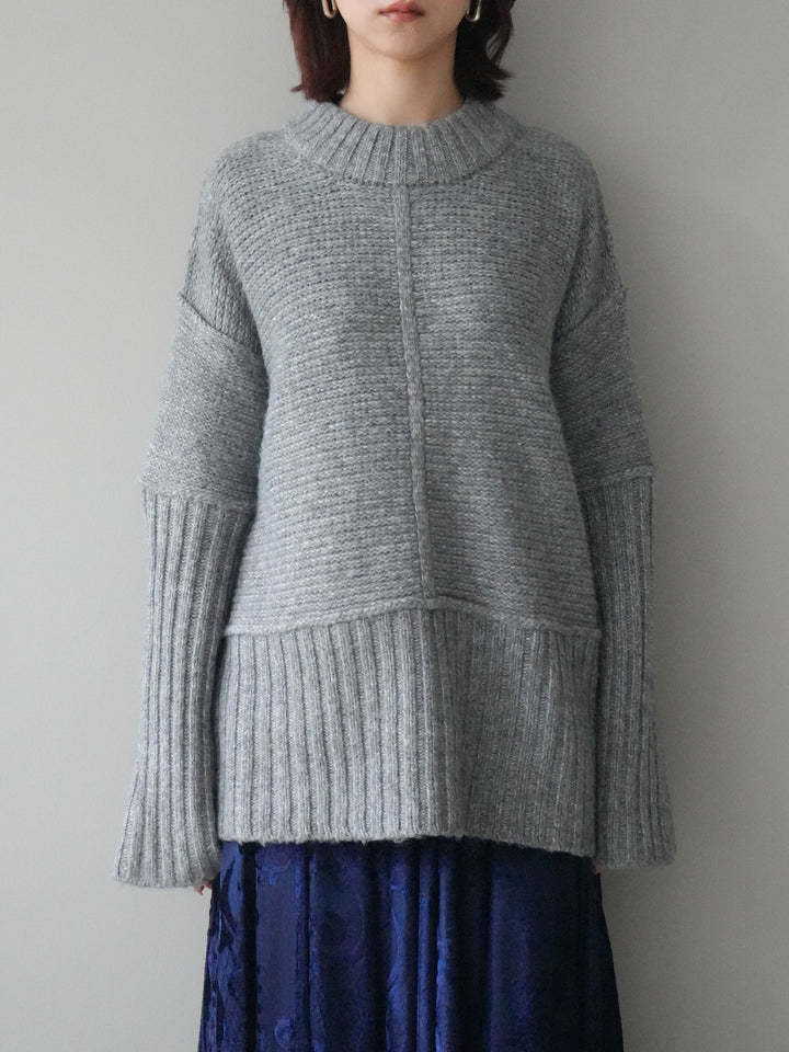 [予約]編み地切替ボトルネックニットプルオーバー/mokugray