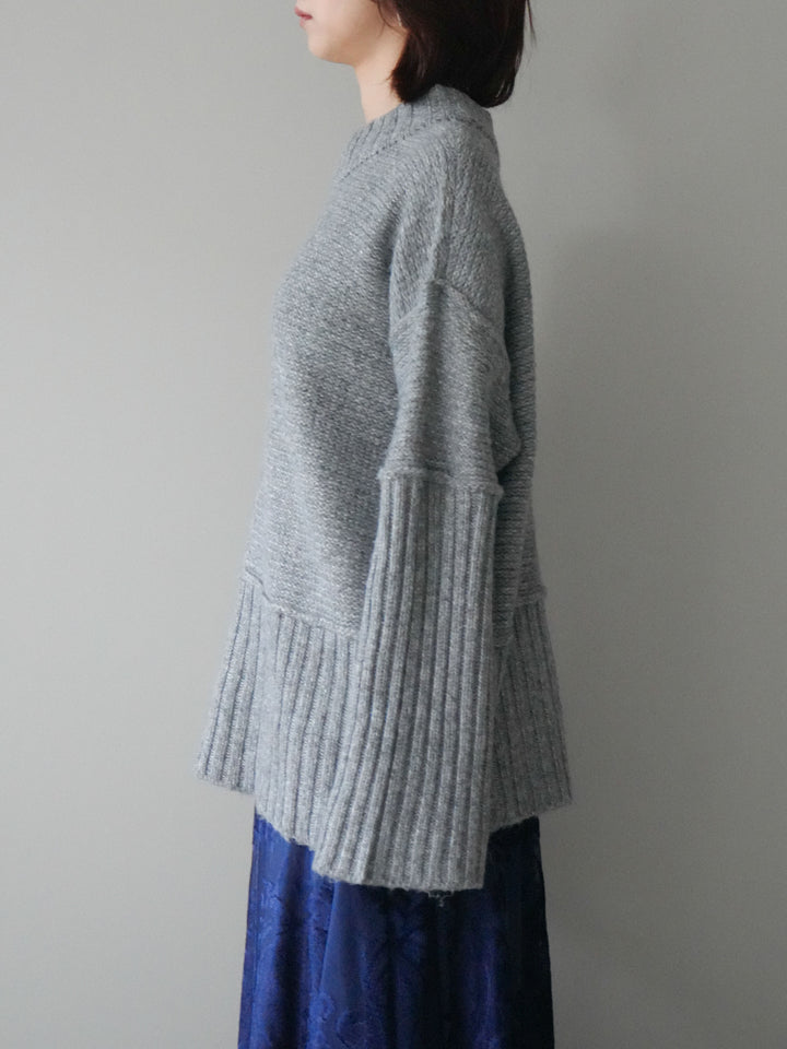 [予約]編み地切替ボトルネックニットプルオーバー/mokugray