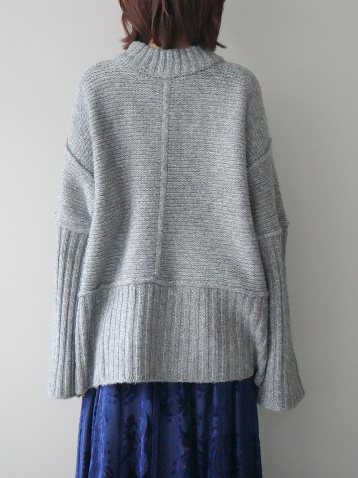 [予約]編み地切替ボトルネックニットプルオーバー/mokugray