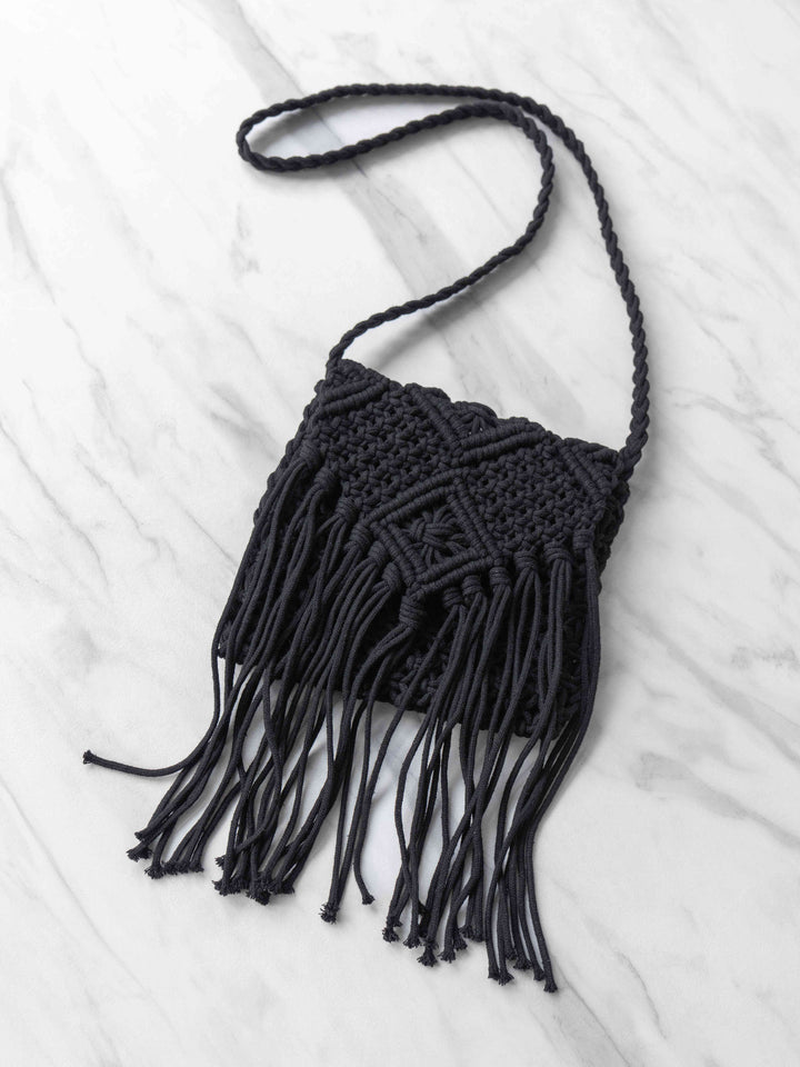 [予約]マクラメフリンジショルダーミニバッグ/ブラック