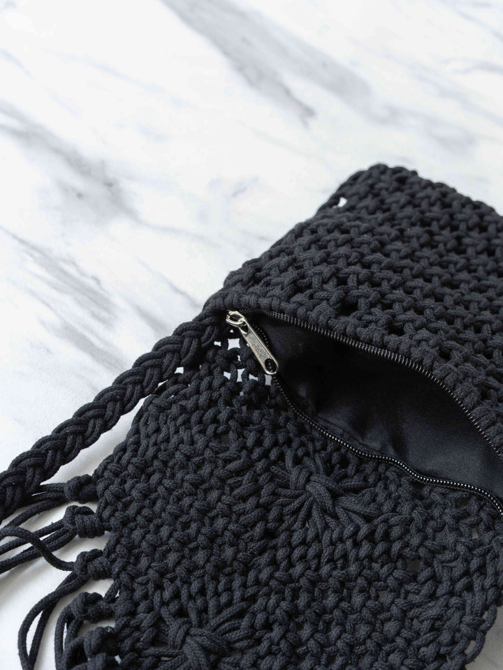 [予約]マクラメフリンジショルダーミニバッグ/ブラック